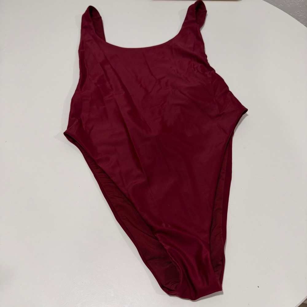 Aerie Burgundy High Cut One Piece Swimsuit Deep Scoop Back Wine Red Bodysuit